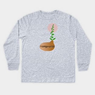 Brown Pot and Leaf Kids Long Sleeve T-Shirt